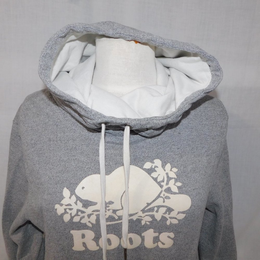 Roots womens M Gray Salt & Pepper Funnel Neck Cowl pullover  Hoodie Sweatshirt - Picture 2 of 10